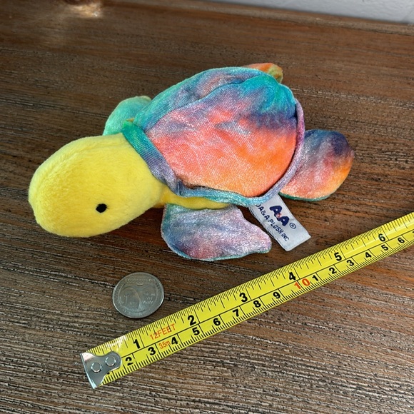 A&A Plush Inc Beanie PVC Pellet Plush Sea Turtle Tie Dye Yellow Pink Blue Green - Picture 5 of 9